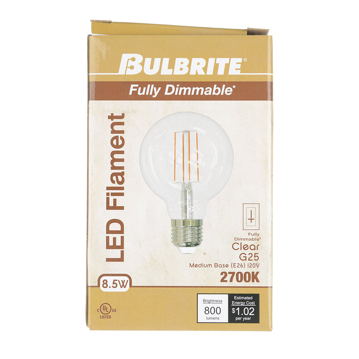 Bulbrite LED8G25/27K/FIL/4/JA8 8.5W LED G25 2700K Filament Bulb E12 Base Fully Compatible Dimming 120V Clear (776749)