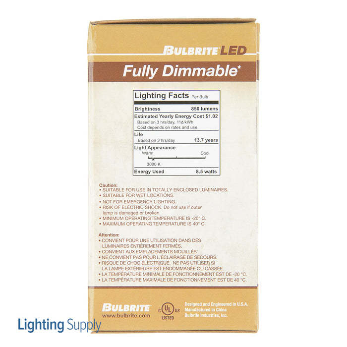 Bulbrite LED8A19/30K/FIL/3/JA8 8.5W LED A19 3000K Filament Fully Compatible Dimming JA8 (776768)