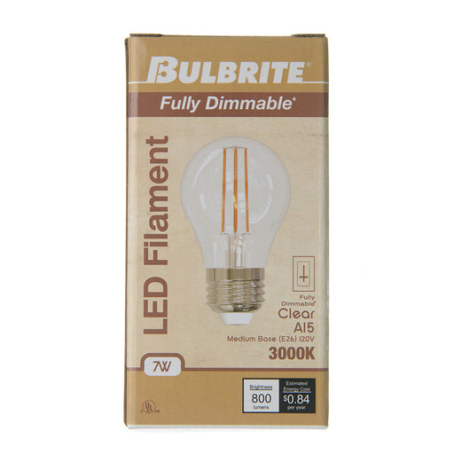Bulbrite LED7A15/30K/FIL/3 7W LED A15 Filament Bulb E26 Base 3000K 800Lm 120V 90 CRI 320 Degree Beam Angle Dimmable Clear (776830)