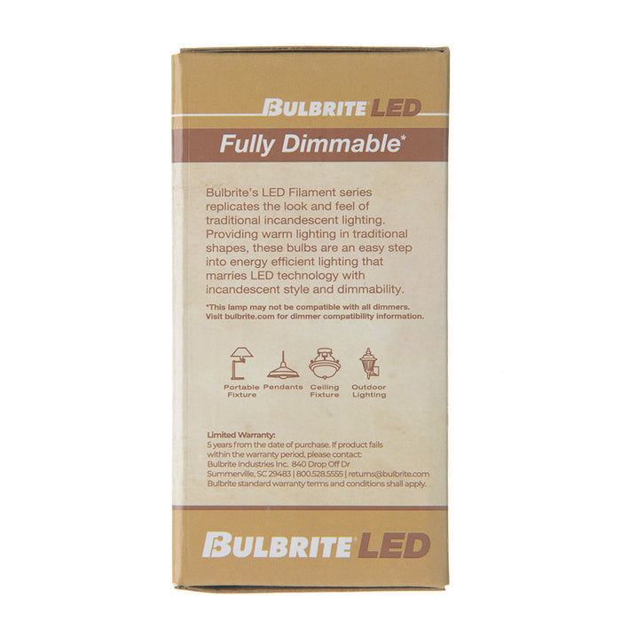 Bulbrite LED7A15/30K/FIL/3 7W LED A15 Filament Bulb E26 Base 3000K 800Lm 120V 90 CRI 320 Degree Beam Angle Dimmable Clear (776830)