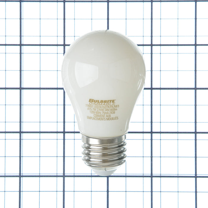 Bulbrite LED7A15/27K/FIL/M/3 7W LED A15 Filament Bulb E26 Base 2700K 800Lm 120V 90 CRI 320 Degree Beam Angle Dimmable Milky (776831)