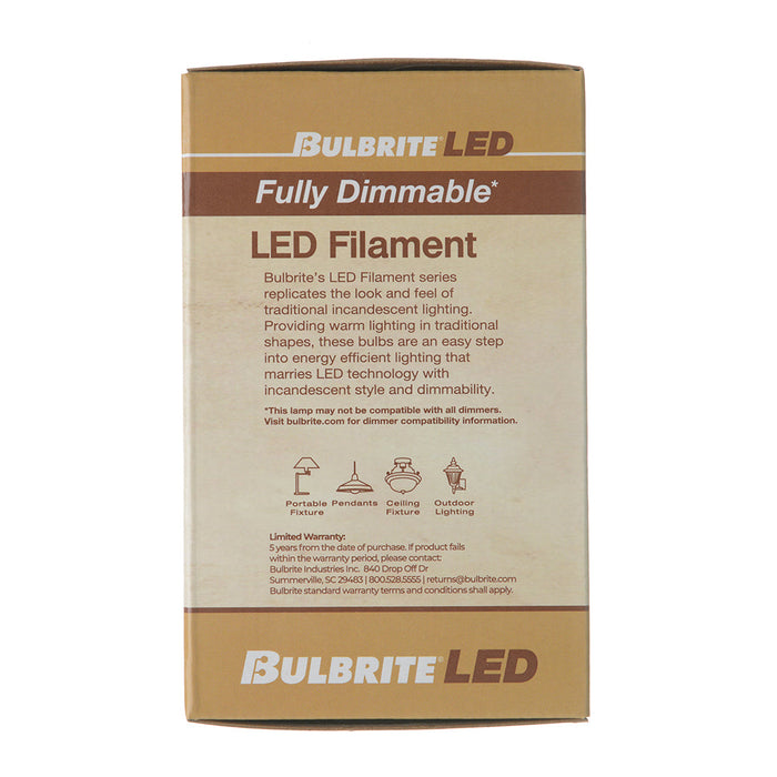 Bulbrite LED5G25/27K/FIL/HB/3 5W LED G25 Filament Bulb E26 Base 2700K 400Lm 120V 90 CRI 320 Degree Beam Angle Dimmable Half Black (776835)