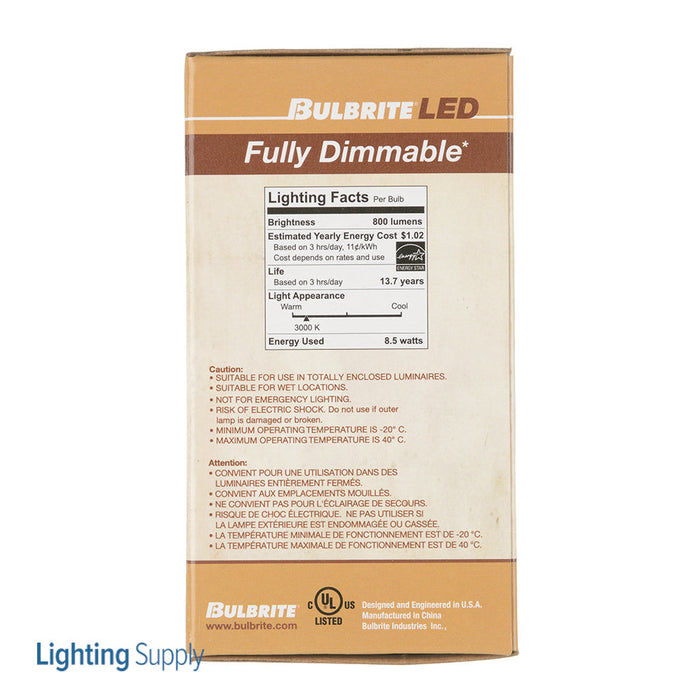 Bulbrite LED8A19/30K/FIL/M/3 8W LED Filament A19 120V Medium E26 Base 3000K Dimmable Milky Finish (776869)