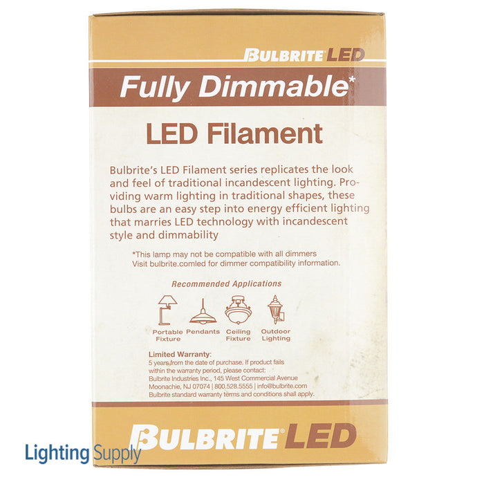 Bulbrite LED8G40/30K/FIL/3 8.5W LED Filament G40 120V Medium E26 Base 3000K Dimmable Clear (776879)