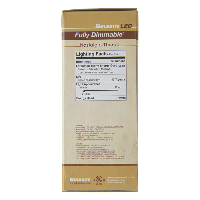 Bulbrite LED7ST18/21K/FIL-NOS/3 7W LED ST18 2100K Filament Nostalgic E26 Fully Compatible Dimming (776909)