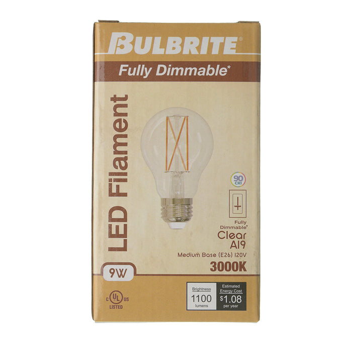 Bulbrite LED9A19/30K/FIL/4 9W LED A19 3000K Filament Bulb 1100Lm 90 CRI E26 Base 120V Fully Compatible Dimming Clear (776914)
