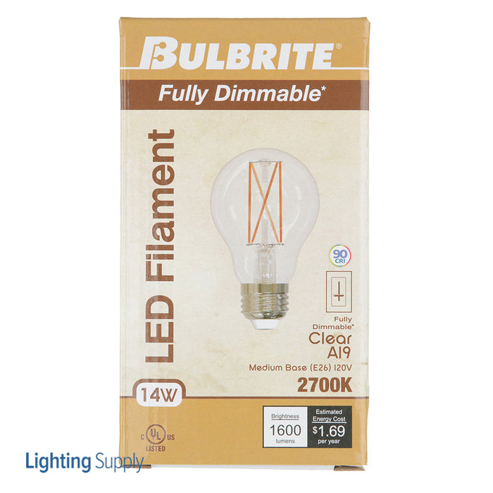 Bulbrite LED14A19/27K/FIL/3 14W LED A19 2700K Filament Bulb 1600Lm 90 CRI E26 Base 120V Fully Compatible Dimming Clear (776915)