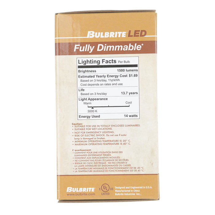 Bulbrite LED14A19/30K/FIL/M/3 14W LED A19 3000K Filament Bulb 1500Lm 90 CRI E26 Base 120V Fully Compatible Dimming Milky (776919)