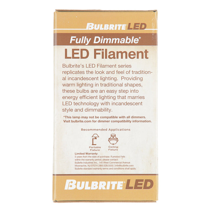 Bulbrite LED8A19/40K/FIL/3/JA8 8.5W LED A19 4000K Filament Bulb Fully Compatible Dimming E26 Base 120V Clear (776925)