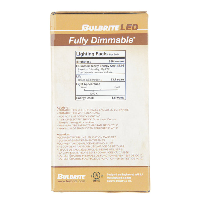 Bulbrite LED8A19/40K/FIL/3/JA8 8.5W LED A19 4000K Filament Bulb Fully Compatible Dimming E26 Base 120V Clear (776925)