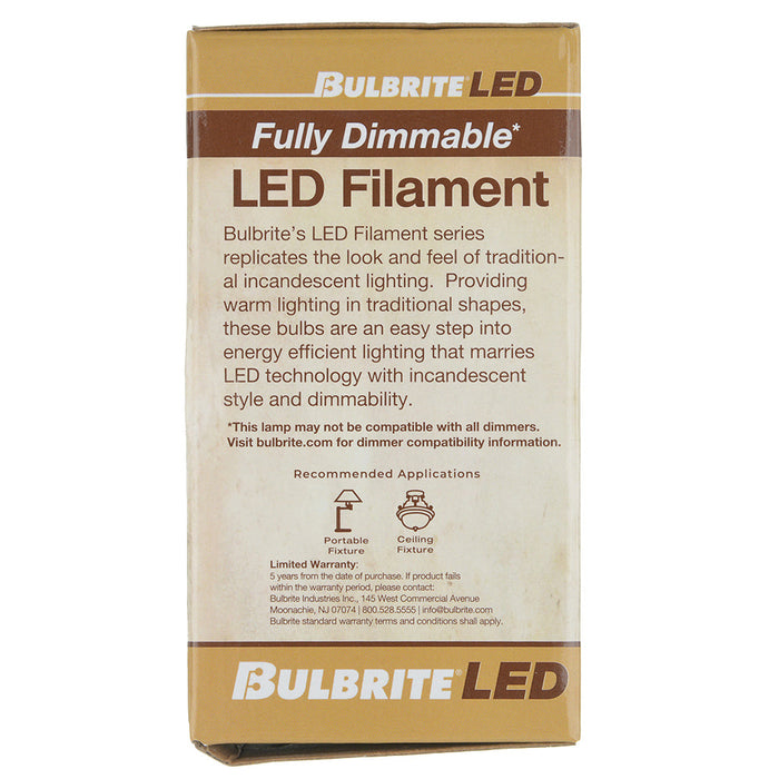 Bulbrite LED14A19/40K/FIL/3 14W LED A19 4000K Filament Bulb E26 Base Fully Compatible Dimming 120V Clear (776927)