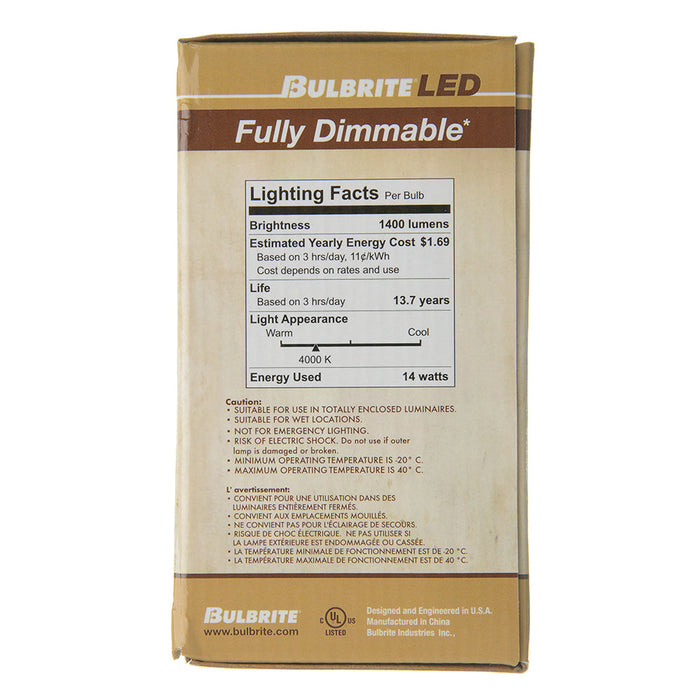 Bulbrite LED14A19/40K/FIL/M/3 14W LED A19 4000K Filament Bulb Milky E26 Base Fully Compatible Dimming 120V (776929)