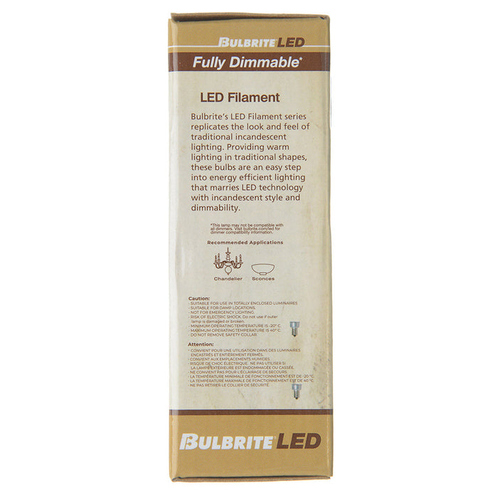 Bulbrite LED5B11/40K/FIL/M/3 5W LED B11 4000K Filament Bulb Milky E12 Base Fully Compatible Dimming 120V (776934)