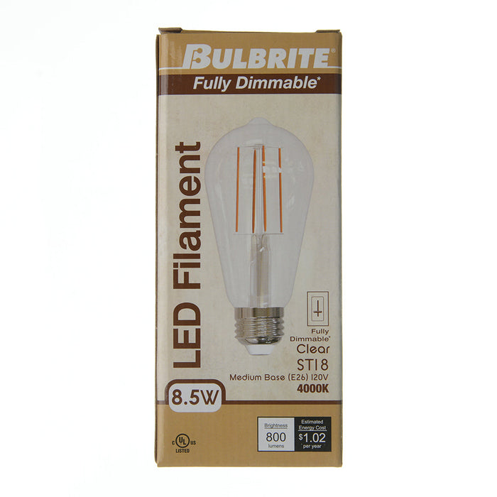 Bulbrite LED8ST18/40K/FIL/3/JA8 8.5W LED ST18 4000K Filament Bulb E26 Base Fully Compatible Dimming 120V Clear (776935)