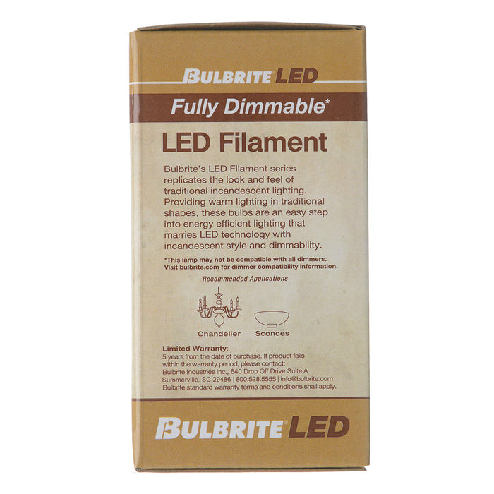 Bulbrite LED4G16/27K/FIL/M/4 4W LED G16 Filament Bulb E12 Base 2700K 300Lm 120V Dimmable Milky (776943)