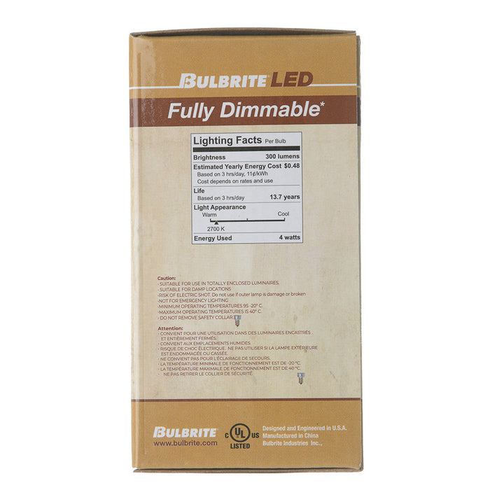 Bulbrite LED4G16/27K/FIL/M/4 4W LED G16 Filament Bulb E12 Base 2700K 300Lm 120V Dimmable Milky (776943)