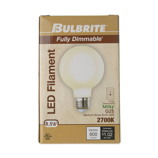Bulbrite LED8G25/27K/FIL/M/3 7W LED G25 Bulb Medium E26 Base 2700K 800Lm 90 CRI 120V Milky (776944)