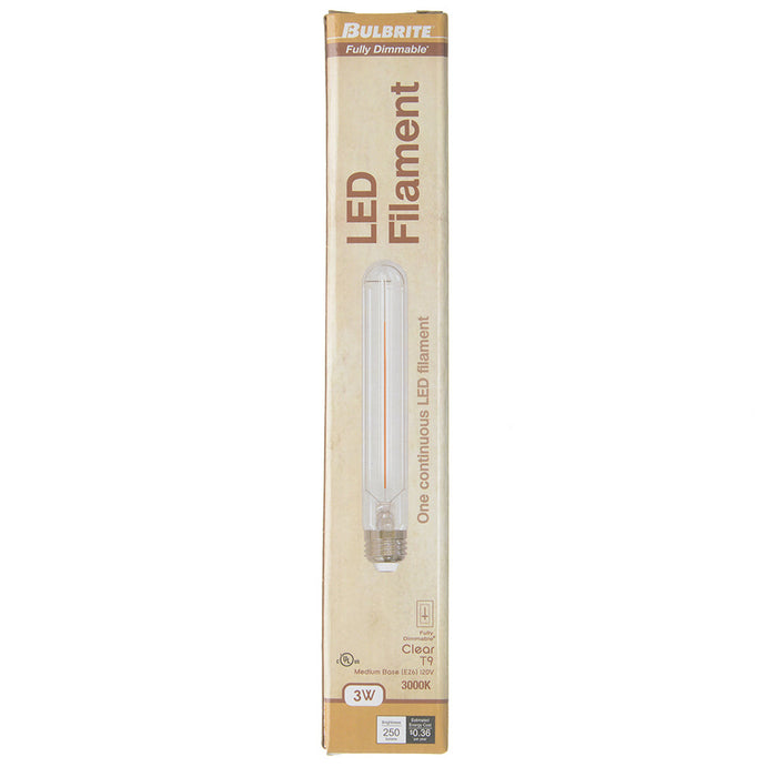 Bulbrite LED3T9/30K/7/FIL/4 7.5 Inch 3W LED T9 Tube E26 Base 3000K 250Lm 120V 90 CRI 320 Degree Beam Angle Dimmable Clear (776949)