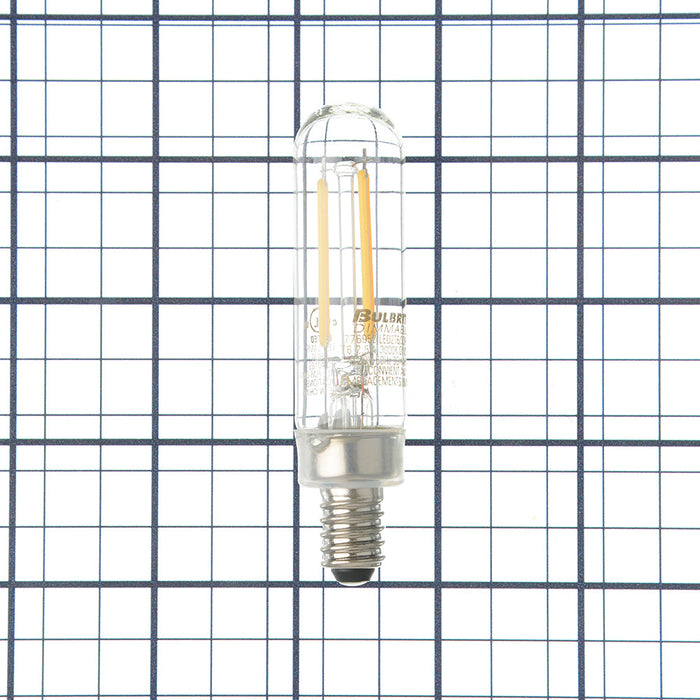 Bulbrite LED2T6/30K/FIL/4 2.5W LED T6 Filament Bulb E12 Base 3000K 250Lm 120V 90 CRI 320 Degree Beam Angle Dimmable Clear (776952)