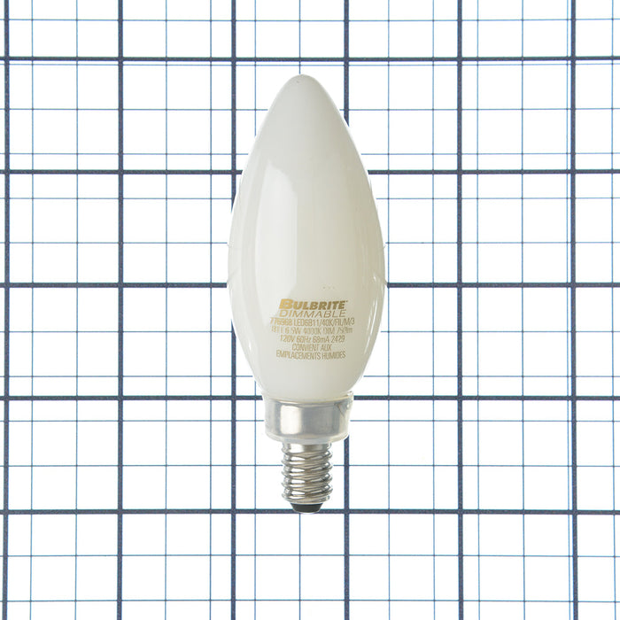 Bulbrite LED6B11/40K/FIL/M/3 6.5W LED B11 Filament Bulb E12 Base 4000K 750Lm 120V 90 CRI 320 Degree Beam Angle Dimmable Milky (776968)