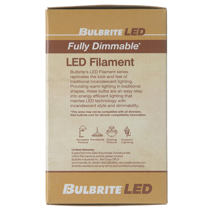 Bulbrite LED8G25/40K/FIL/3/JA8 8.5W LED G25 Filament Bulb E26 Base 4000K 800Lm 120V 90 CRI 320 Degree Beam Angle Dimmable Clear (776977)