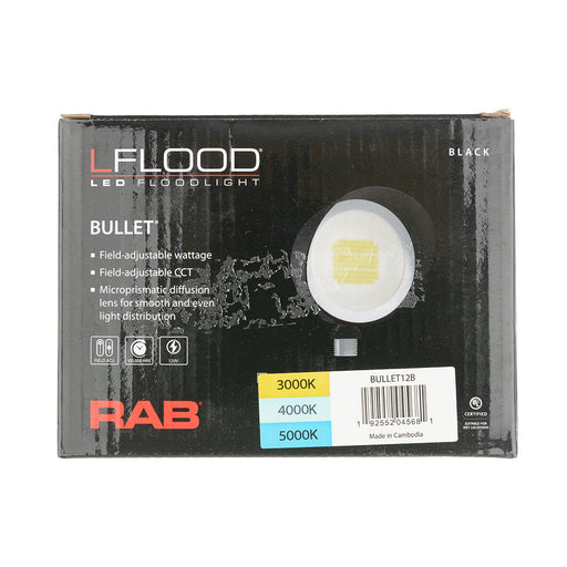 RAB Bullet Flood 12W Cool LED 120V With Hood And Lens Black (BULLET12B)