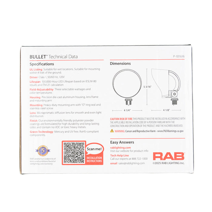 RAB Bullet Flood 12W Cool LED 120V With Hood And Lens Black (BULLET12B)