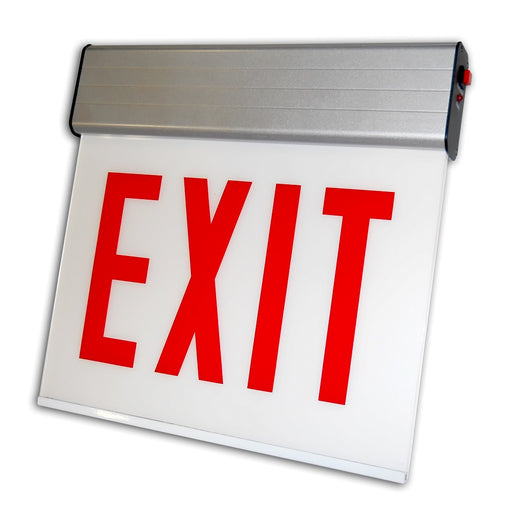 Best Lighting Products Edgelit Aluminum Exit/Stair Sign Double Face Red Letters White Housing Battery Backup Exit Left/Right Arrow (CAELXTEU2RWWEM-LARA)