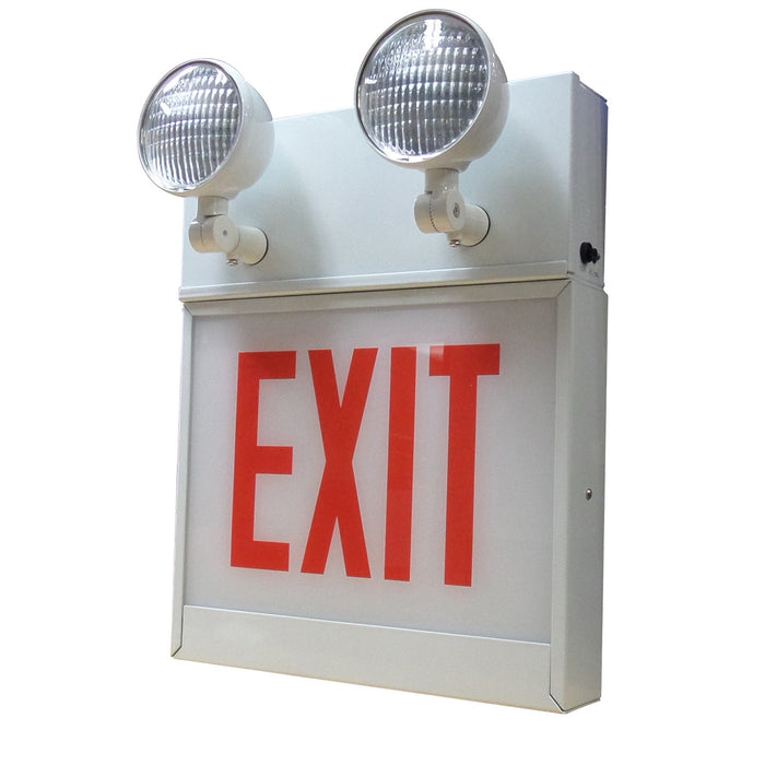 Best Lighting Products LED Exit/Stair Sign And Emergency Steel Combination Universal Single/ Double Face Red Letters White Housing Remote Capacity Exit No Arrow (CALEDCXTEU2RWRC-NA)