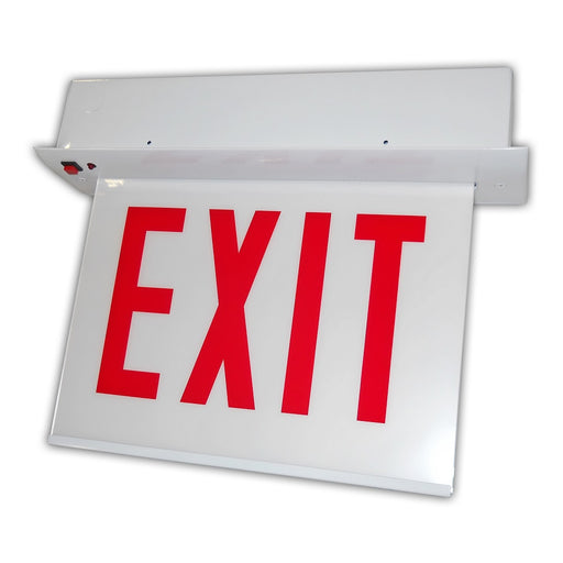 Best Lighting Products Recessed Edgelit Aluminum Exit/Stair Sign Single Face Red On White/White Trim Plate Battery Backup Exit Double Arrow Wall Mount (CARELZXTE1RWWEM-DA-WM)