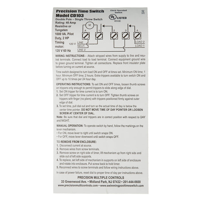Precision Timer Mechanism With IC Compatible Bracket-Timers Fit Directly Into Intermatic NEMA I And NEMA II Enclosures (CD103-IC)