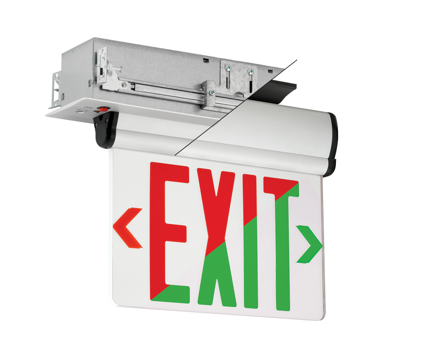 COMPASS CELSNA Edge-Lit Exit Surface Mount Universal Face Red/Green Switchable Letters Satin Aluminum AC Only (93316316)
