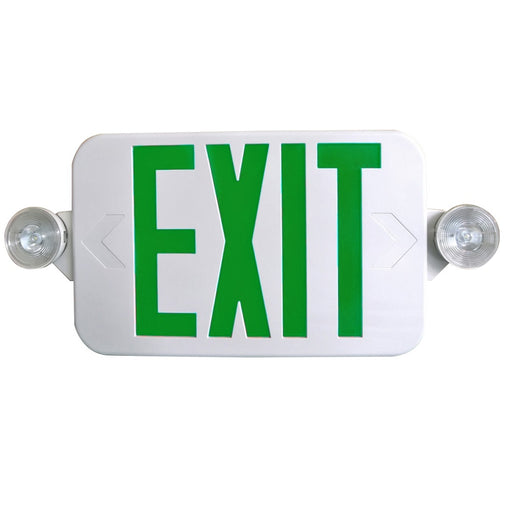 Standard-BL Low Profile All LED Exit And Emergency Thermoplastic Combination Green Letters White Housing No Remote Capacity Self-Diagnostics High Lumens Dual 120/277V (CEU3GWSDT-HL)