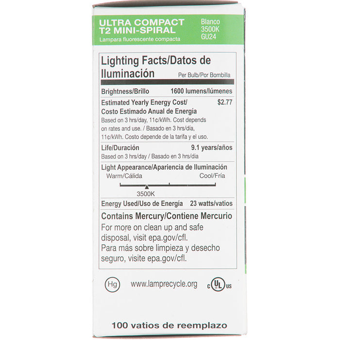 Halco CFL23/35/GU24 23W Compact Fluorescent T2 GU24 Base Spirals 3500K 120V 82 CRI GU24 Base Prolume Self-Ballasted Bulb (46522)