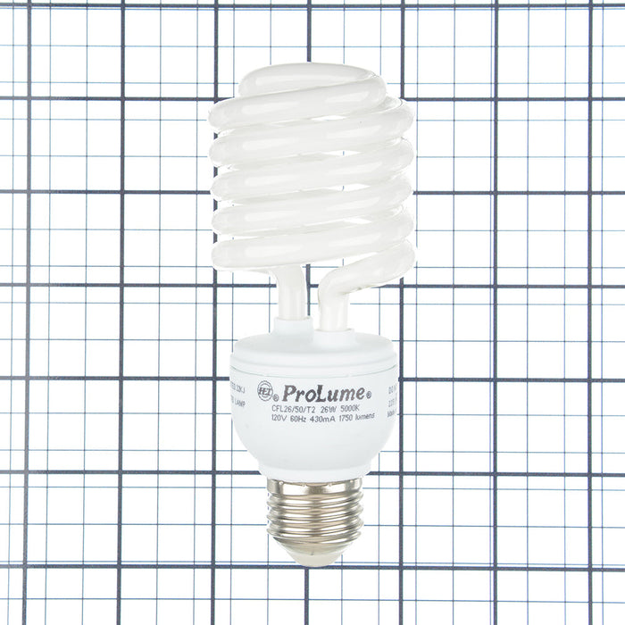 Halco CFL26/50/T2 26W Compact Fluorescent T2 Spirals 5000K 120V 82 CRI Medium E26 Base Prolume Self-Ballasted Bulb (45083)