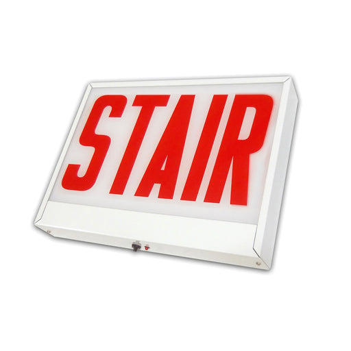 Best Lighting Products Chicago Approved Steel Exit/Stair Sign Universal Single/Double Face Red Letters White Housing Battery Backup Stairwell No Arrow (CAXTEU2RWEM-SW-NA)