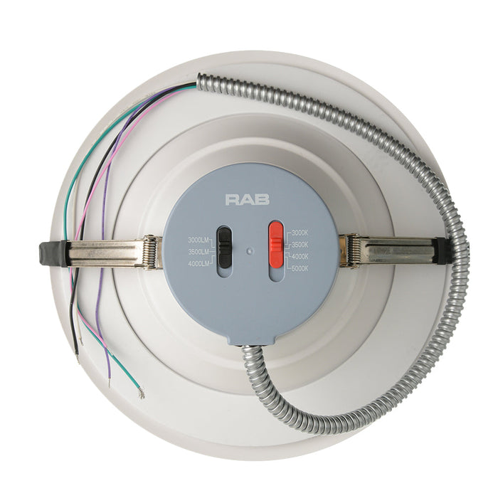 RAB Commercial Downlight 10 Inch Round Metallic White 32W/37W/43W 3000K/3500K/4000K/5000K Universal Voltage 0-10V Dimming 4 CCT (CRLEDFA-10R-43S-9CCT-UNV-WS)
