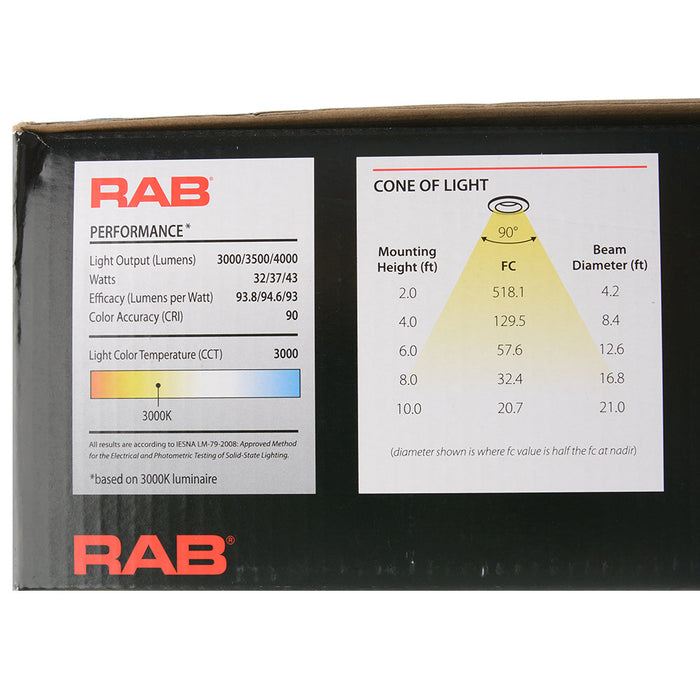 RAB Commercial Downlight 10 Inch Round Metallic White 32W/37W/43W 3000K/3500K/4000K/5000K Universal Voltage 0-10V Dimming 4 CCT (CRLEDFA-10R-43S-9CCT-UNV-WS)