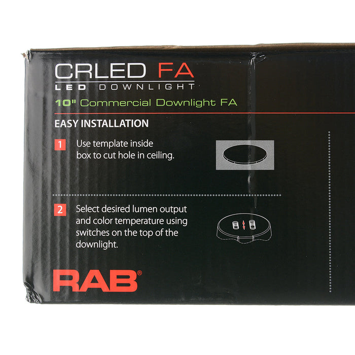 RAB Commercial Downlight 10 Inch Round Metallic White 32W/37W/43W 3000K/3500K/4000K/5000K Universal Voltage 0-10V Dimming 4 CCT (CRLEDFA-10R-43S-9CCT-UNV-WS)