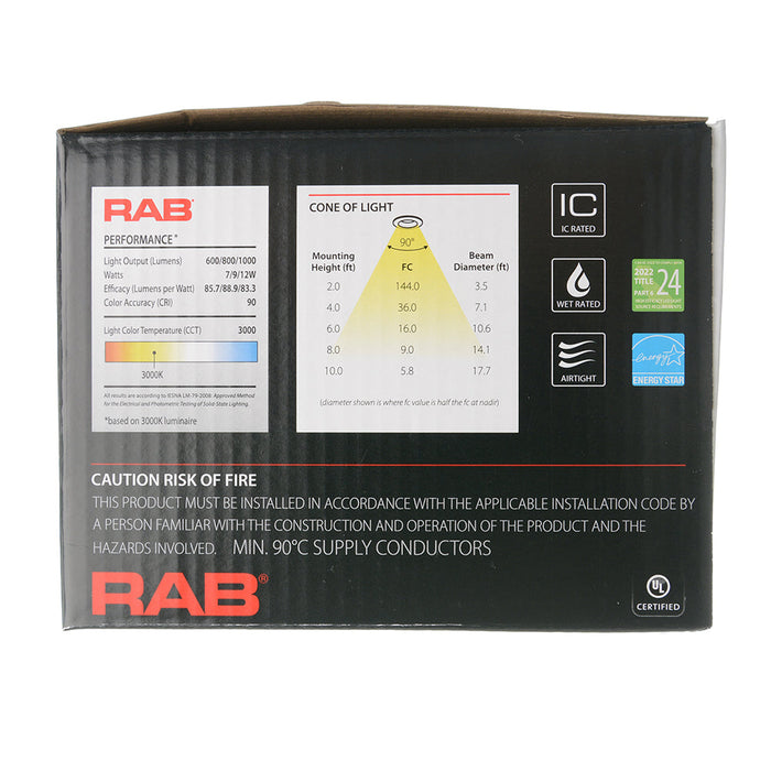 RAB Commercial Downlight 4 Inch Round Metallic White 7W/9W/12W 3000K/3500K/4000K/5000K Universal Voltage 0-10V Dimming 4 CCT (CRLEDFA-4R-12S-9CCT-UNV-WS)