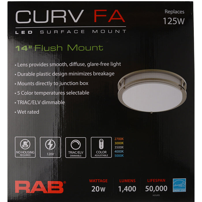 RAB Decorative FMFA 14 Inch Round Metal And Plastic 20W 1250Lm 120V 5 CCT 90 CRI Triac Dimming (CRVFAD-14R-20-9CCT-120-BN)