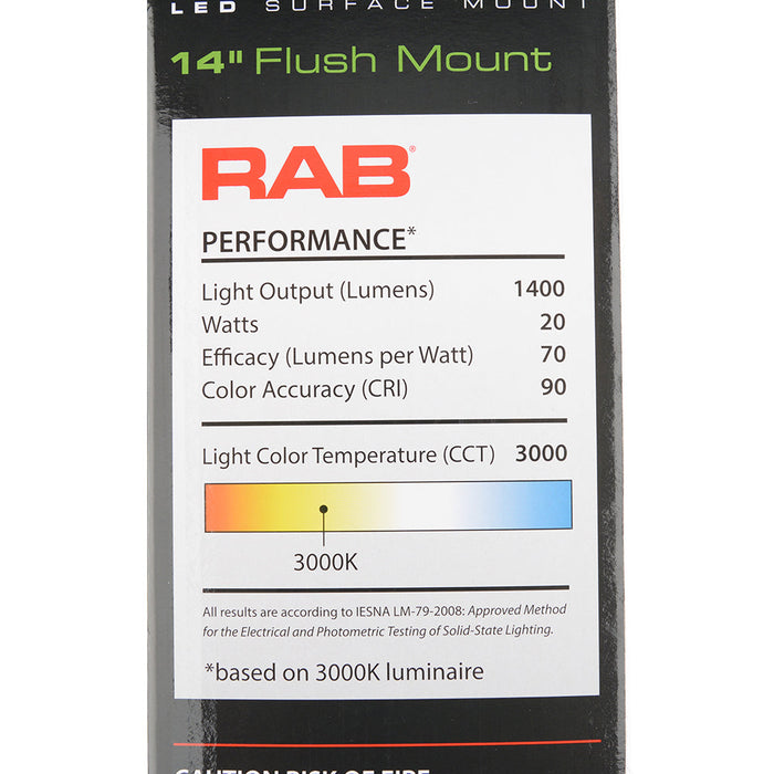 RAB Decorative FMFA 14 Inch Round Metal And Plastic 20W 1250Lm 120V 5 CCT 90 CRI Triac Dimming (CRVFAD-14R-20-9CCT-120-BN)