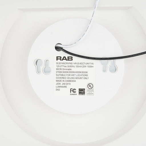 RAB FMFA 14 Inch Round White 20W 1500Lm 90 CRI 5 CCT Universal Voltage Triac Dimming (CRVFAS-14R-20-9CCT-UNVT-W)