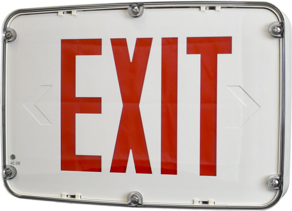 Philips Chloride CWE-A-RB-U-1 CWE Series Wet Location LED Exit/Emergency Sign AC Only Red Letters Black Housing Single/Double Faceplate (912401592720)