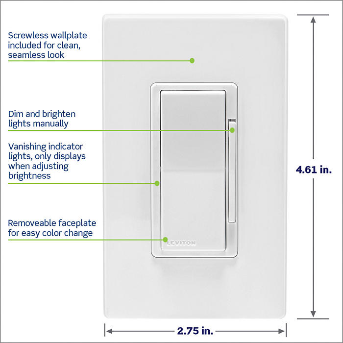 Leviton Decora Smart 0-10V Dimmer Switch Wi-Fi Neutral Wire Required White (D2710-1BW)