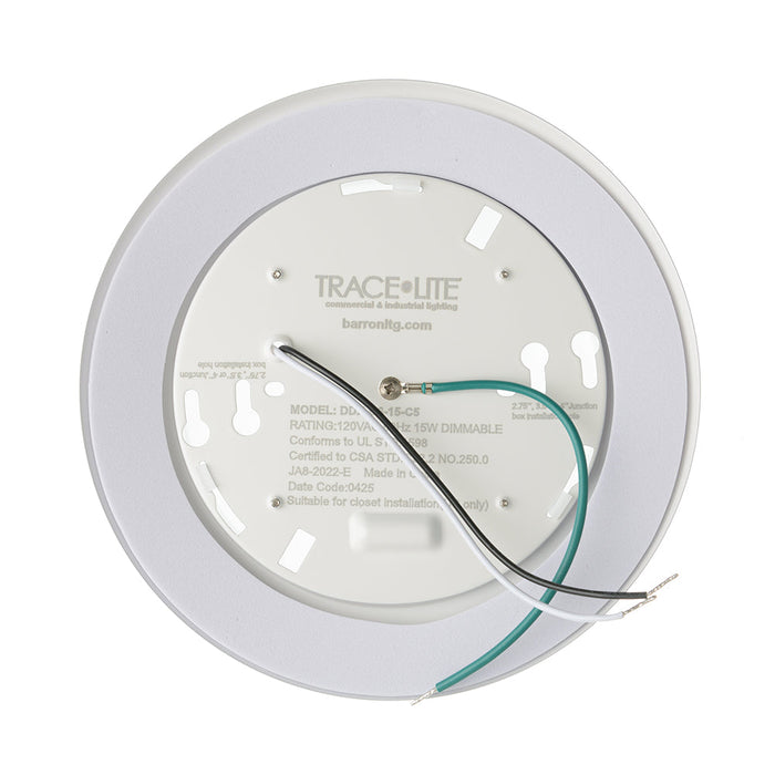 Trace-Lite LED Surface Mount Dome Downlight 6 Inch 15W 120Vac CCT Selectable 2700K/3000K/3500K/4000K/5000K White Finish (DDX-D6-15-C5)
