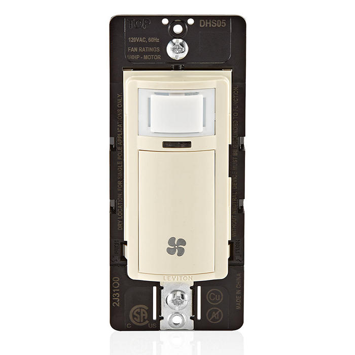 Leviton Decora In-Wall Humidity Sensor/Fan Control Switch 1/4 HP Residential Grade Single Pole 5A 120V Light Almond (DHS05-1LT)