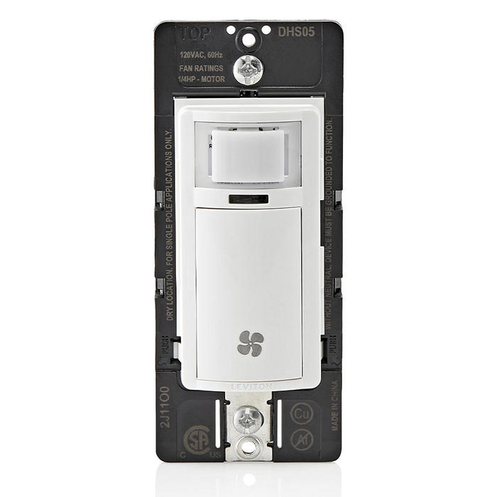 Leviton Decora In-Wall Humidity Sensor/Fan Control Switch 1/4 HP Residential Grade Single Pole 5A 120V White (DHS05-1LW)
