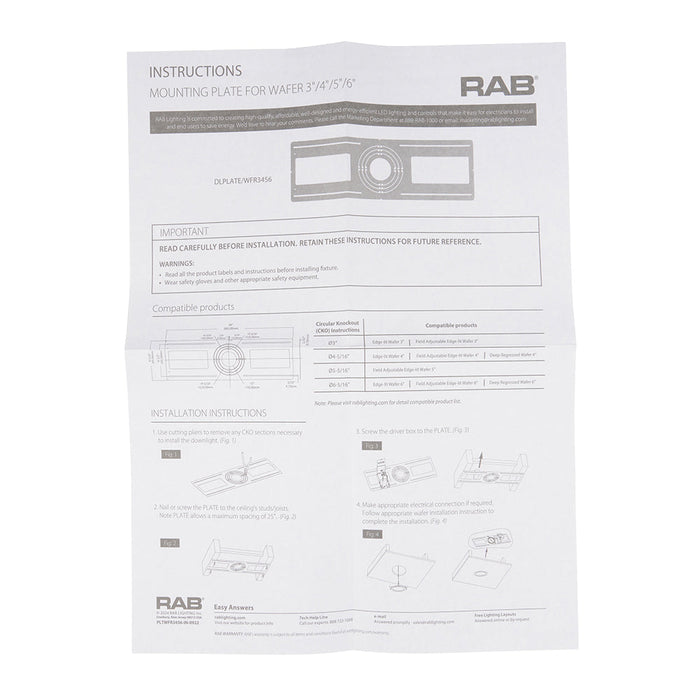 RAB Downlight Economy Mounting Plate Grey For Wafer 3/4/5 And 6 Inch (DLPLATE/WFR3456)