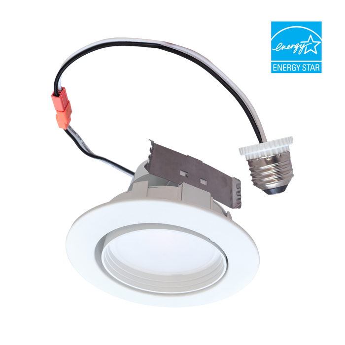 EIKO DRTR4-10W-8FCCT-D-WH Downlight Rotatable LED Retrofit 4 Inch 820Lm 10W 80 CRI CCT Selectable 2700K/3000K/3500K/4000K/5000K 120V Triac Dimming White (15708)